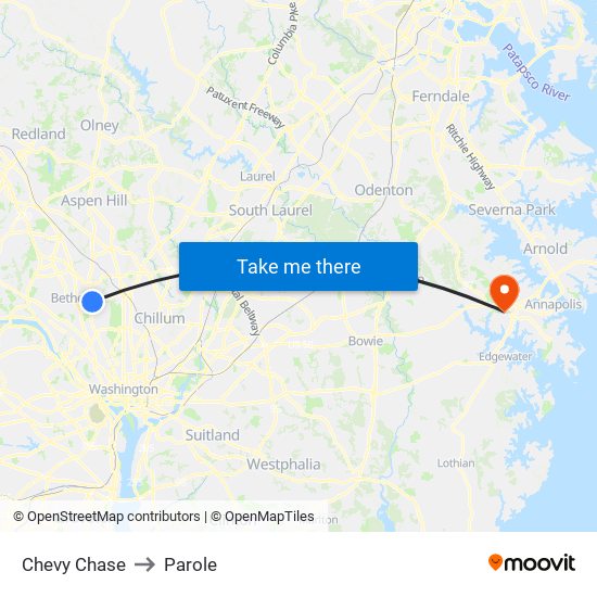 Chevy Chase to Parole map