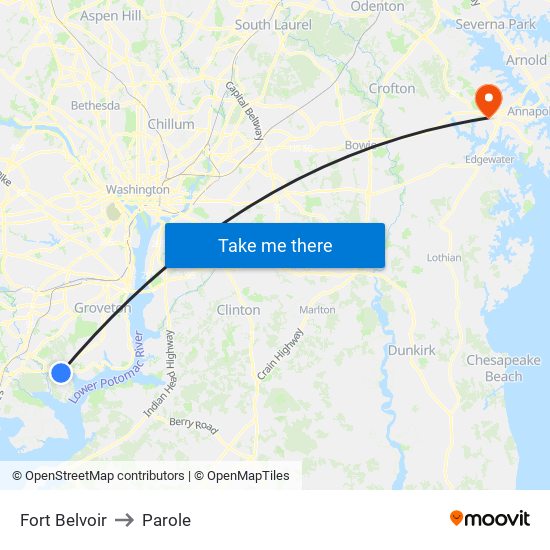 Fort Belvoir to Parole map