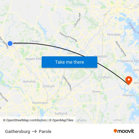 Gaithersburg to Parole map