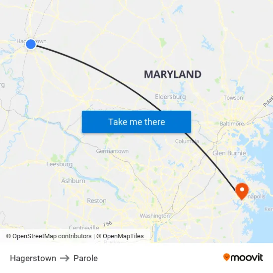Hagerstown to Parole map