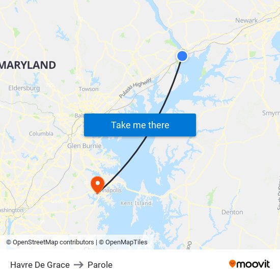 Havre De Grace to Parole map