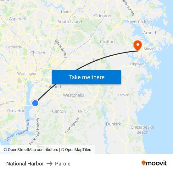 National Harbor to Parole map