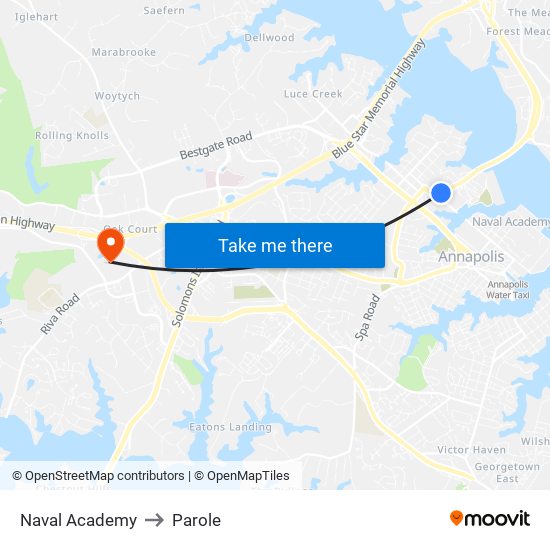 Naval Academy to Parole map