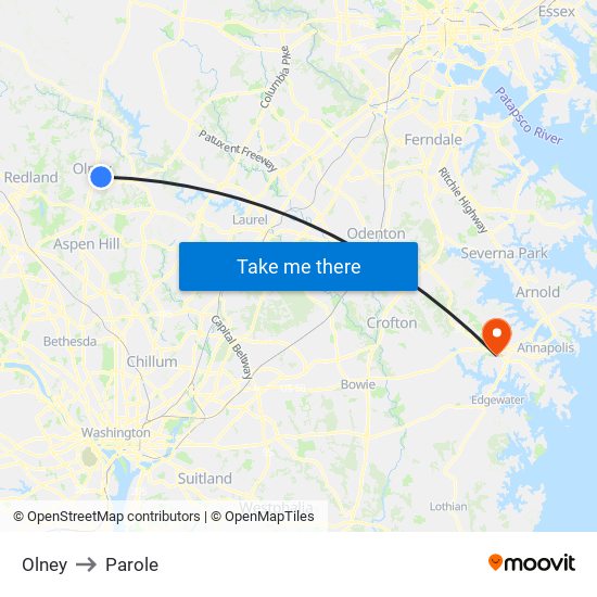 Olney to Parole map