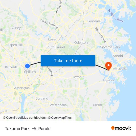 Takoma Park to Parole map