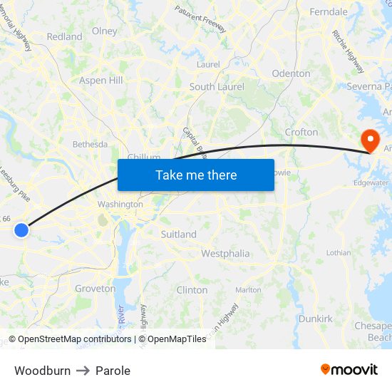 Woodburn to Parole map