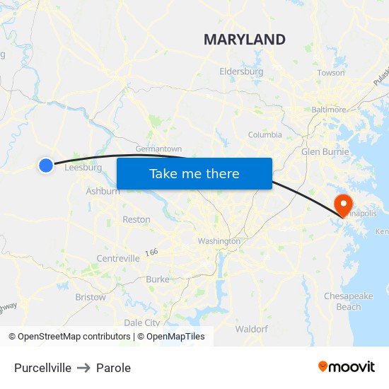 Purcellville to Parole map