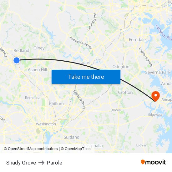 Shady Grove to Parole map
