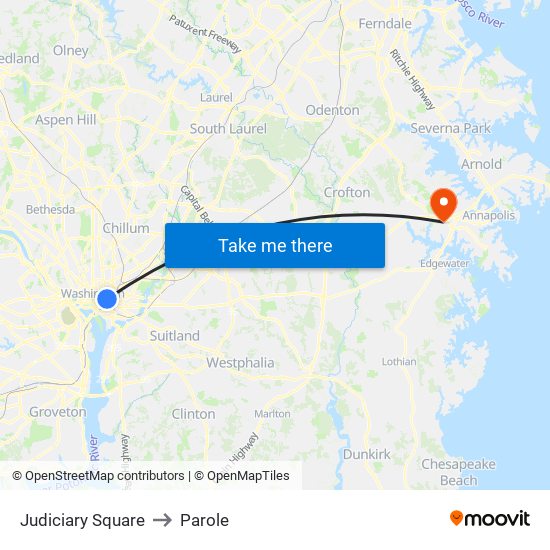 Judiciary Square to Parole map