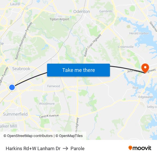 Harkins Rd+W Lanham Dr to Parole map