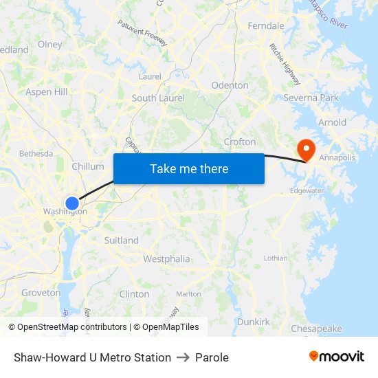 Shaw-Howard U Metro Station to Parole map