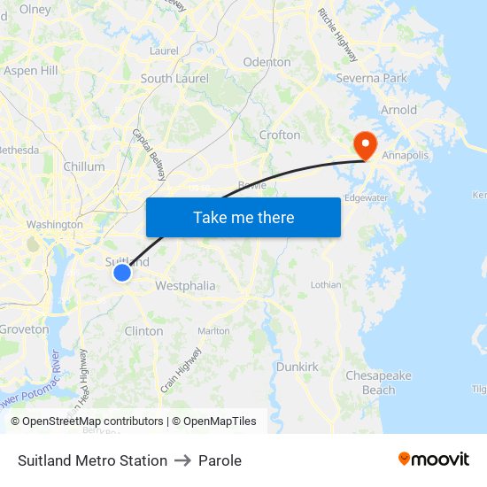 Suitland Metro Station to Parole map