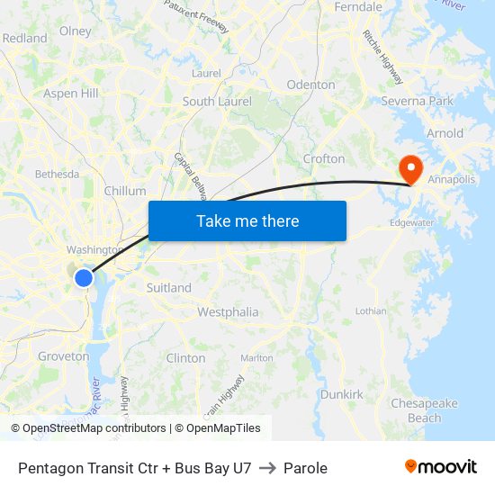 Pentagon Transit Ctr + Bus Bay U7 to Parole map