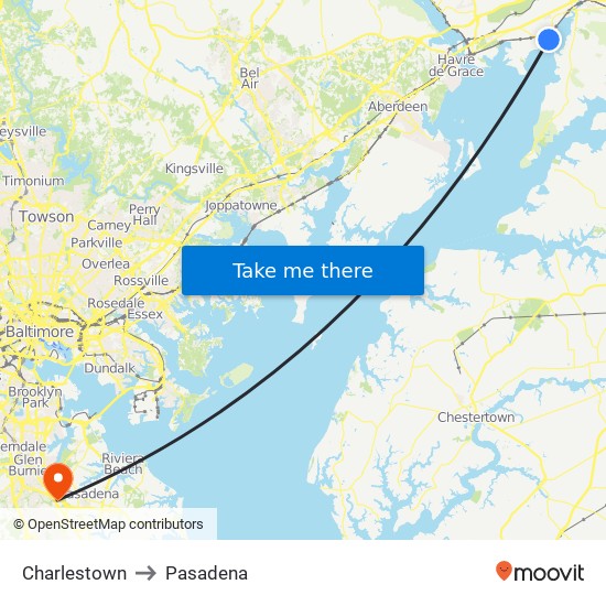 Charlestown to Pasadena map