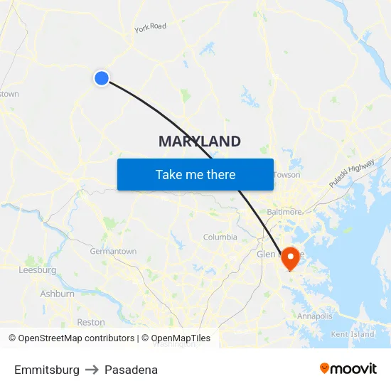 Emmitsburg to Pasadena map