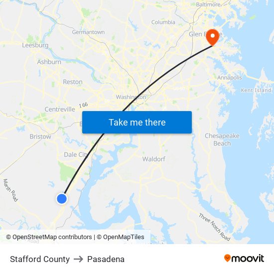 Stafford County to Pasadena map