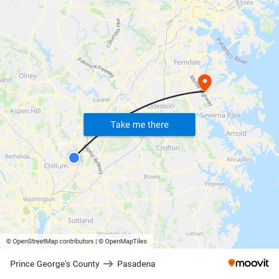 Prince George's County to Pasadena map