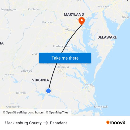 Mecklenburg County to Pasadena map