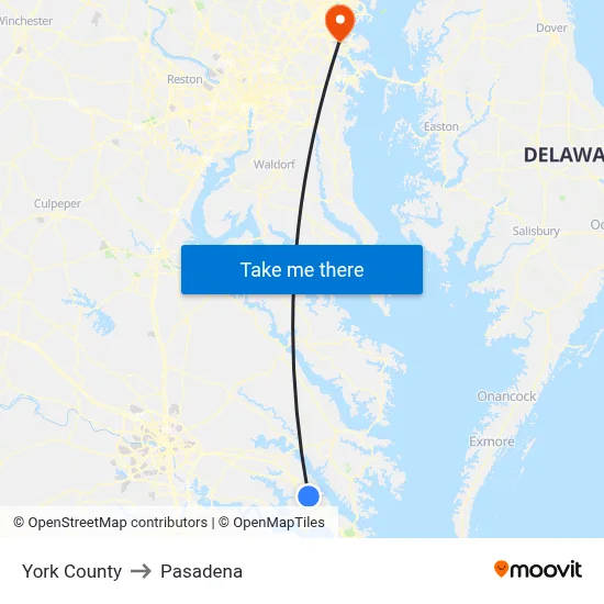 York County to Pasadena map