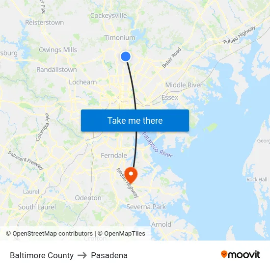 Baltimore County to Pasadena map