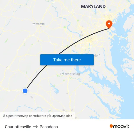 Charlottesville to Pasadena map