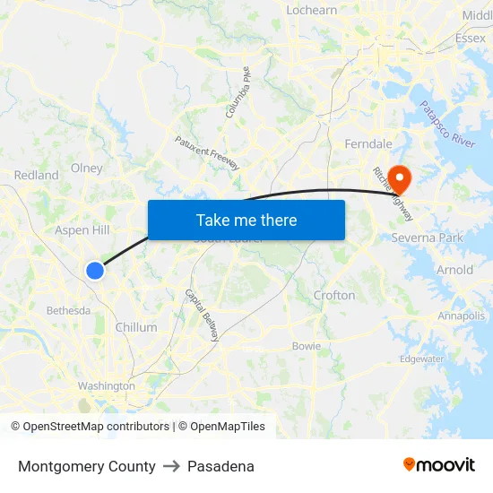 Montgomery County to Pasadena map