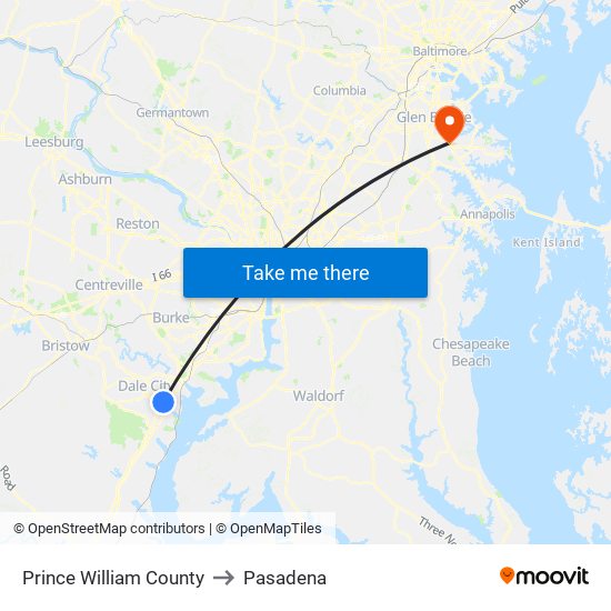 Prince William County to Pasadena map