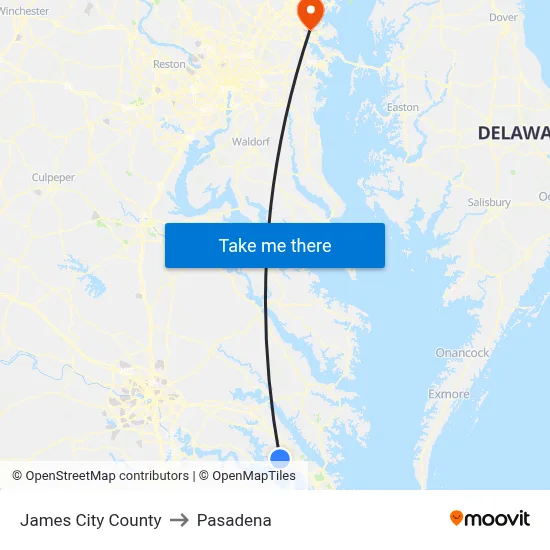 James City County to Pasadena map