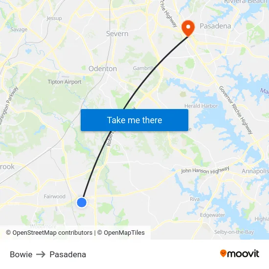 Bowie to Pasadena map