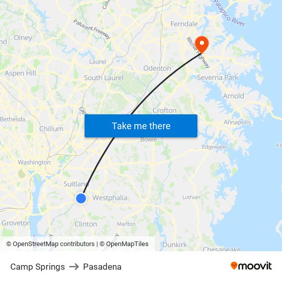 Camp Springs to Pasadena map