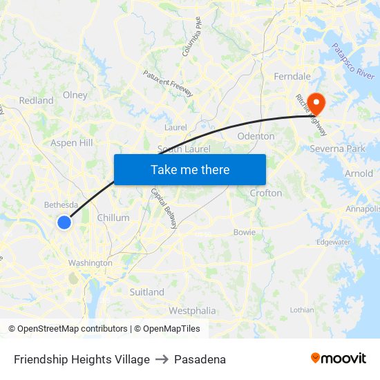 Friendship Heights Village to Pasadena map