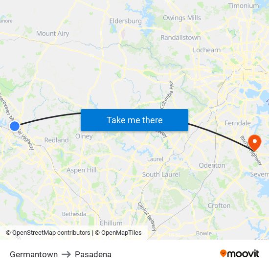 Germantown to Pasadena map