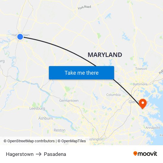 Hagerstown to Pasadena map