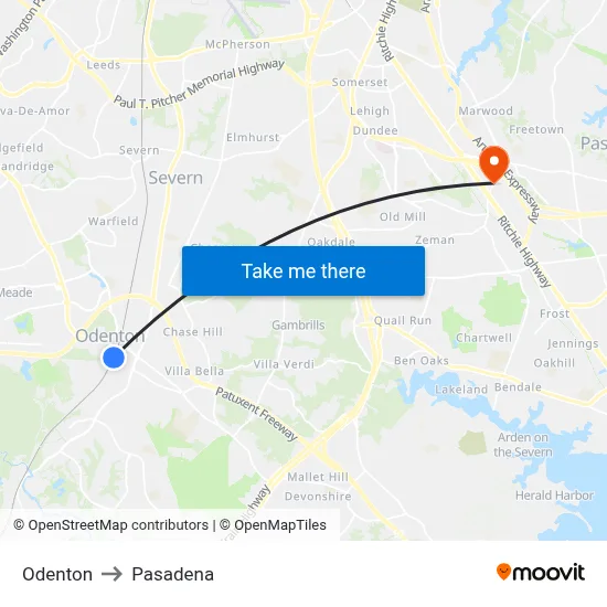 Odenton to Pasadena map