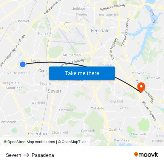 Severn to Pasadena map