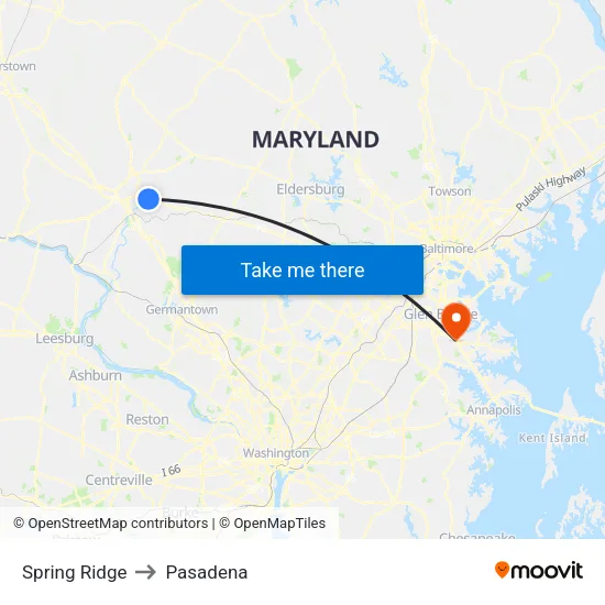 Spring Ridge to Pasadena map