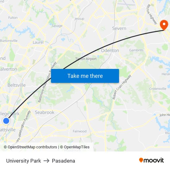 University Park to Pasadena map