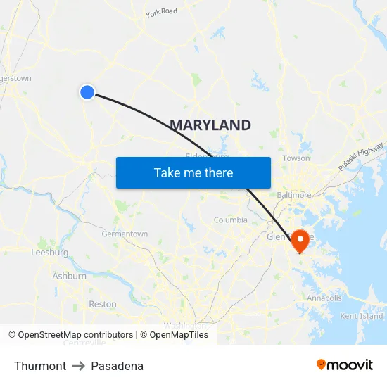 Thurmont to Pasadena map