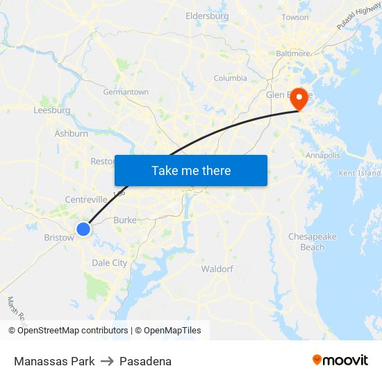 Manassas Park to Pasadena map