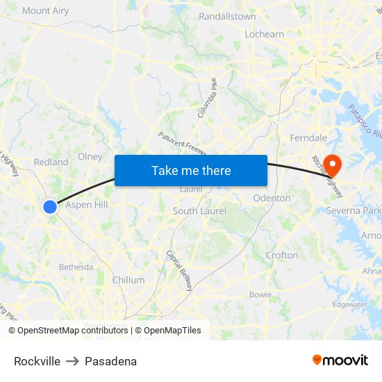 Rockville to Pasadena map