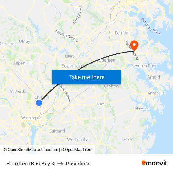 Ft Totten+Bus Bay K to Pasadena map