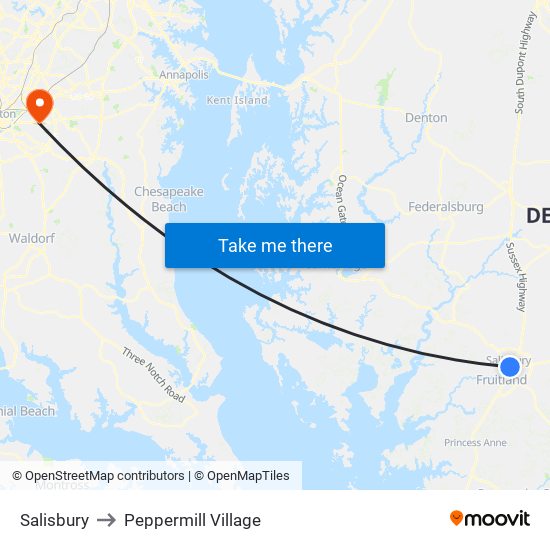 Salisbury to Peppermill Village map