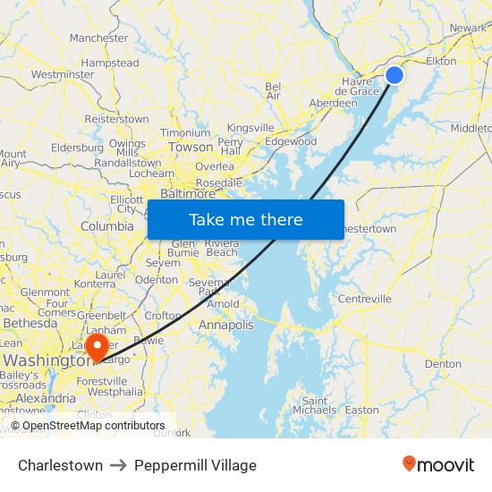 Charlestown to Peppermill Village map