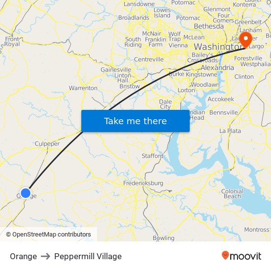 Orange to Peppermill Village map