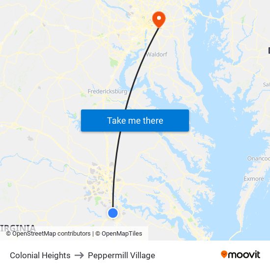 Colonial Heights to Peppermill Village map