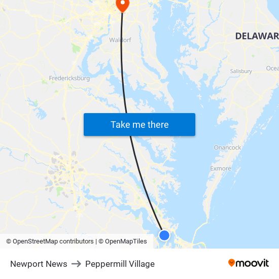 Newport News to Peppermill Village map