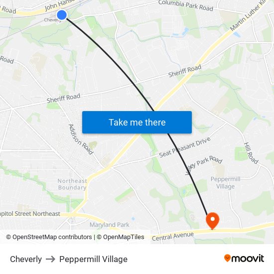 Cheverly to Peppermill Village map