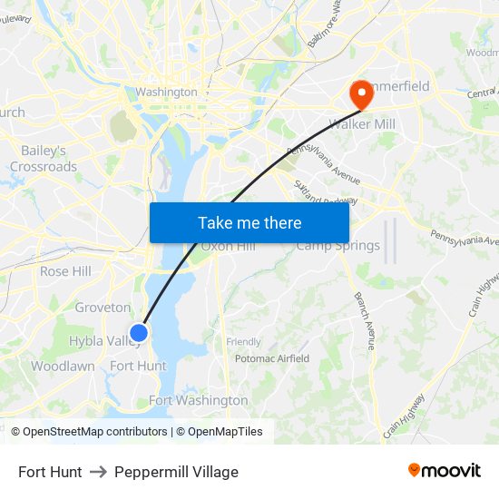 Fort Hunt to Peppermill Village map