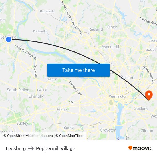 Leesburg to Peppermill Village map