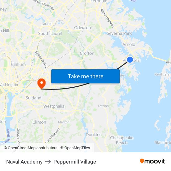 Naval Academy to Peppermill Village map